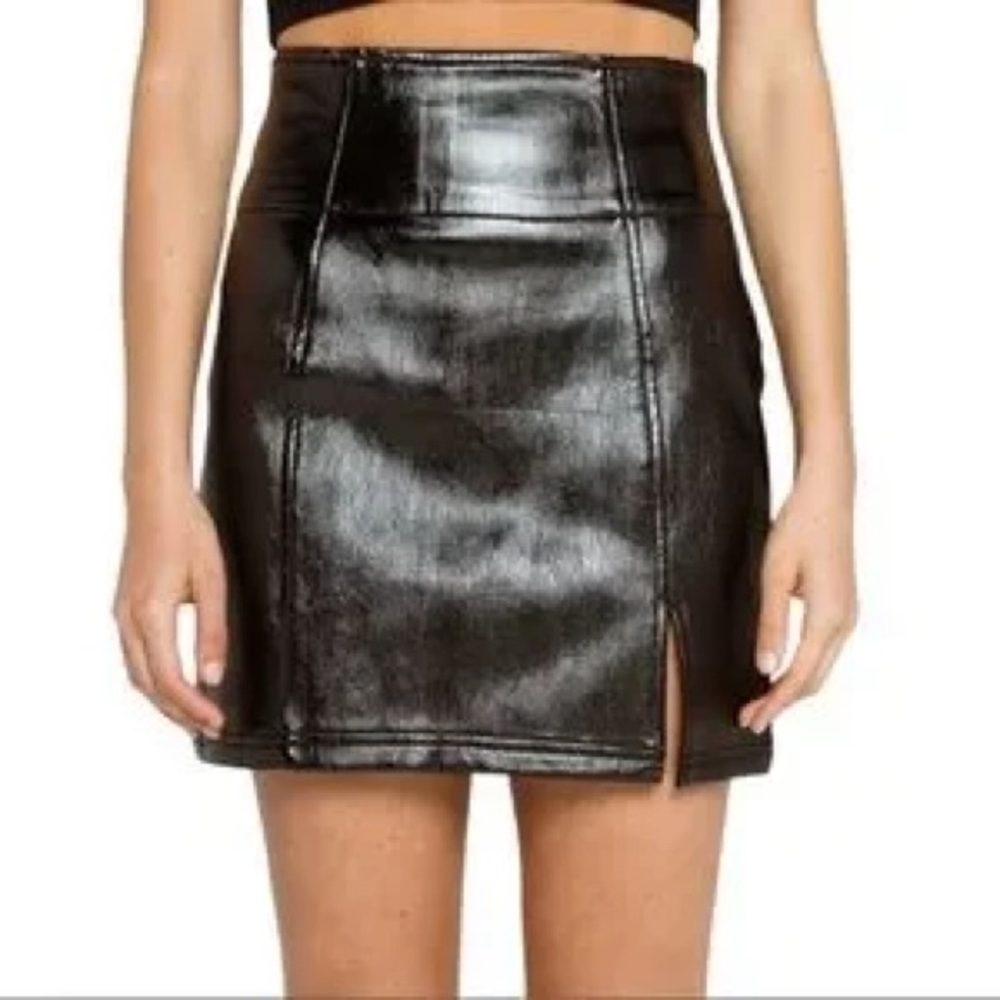 Free People Black Pencil Mini Skirt with Slit